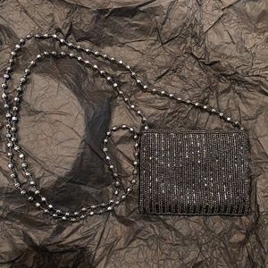 Beaded Gray Dark Silver Purse / Clutch Cross Body